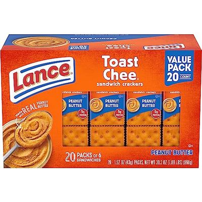 Lance Sandwich Crackers, ToastChee Peanut Butter, 20 Individually Wrapped Packs, 6 Sandwiches Each (Pack of 6)