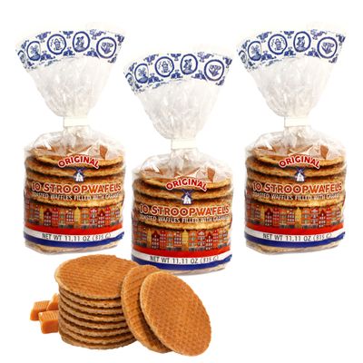 Le Chic Patissier 30 Caramel &amp; Vanilla Stroopwafels Soft Toasted Pack of 3 (11.11oz each) Original Dutch Caramel Waffle Recipe non-GMO perfect snack biscuit
