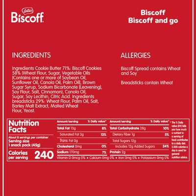 Lotus Biscoff &amp; GO, Cookie Butter and Breadsticks Snack Pack, non GMO  Vegan, 1.6 Oz (Pack of 8)