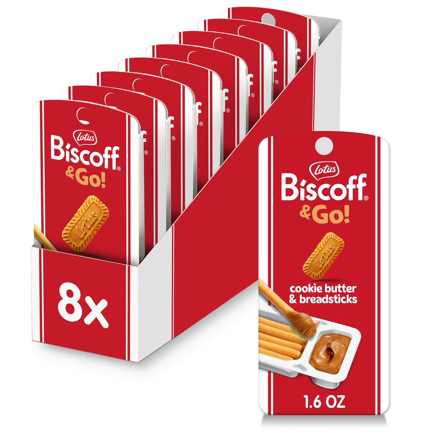 Lotus Biscoff &amp; GO, Cookie Butter and Breadsticks Snack Pack, non GMO  Vegan, 1.6 Oz (Pack of 8)
