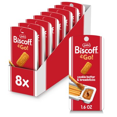 Lotus Biscoff &amp; GO, Cookie Butter and Breadsticks Snack Pack, non GMO  Vegan, 1.6 Oz (Pack of 8)