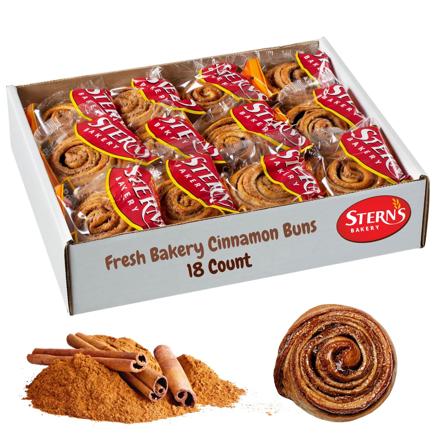 Cinnamon Buns Breakfast Pastry | 18 Pastries Individually Wrapped | Cinnamon Rolls Snack Cakes | Coffee Snacks | On the Go Snacks for Kids &amp; Adults | Holiday, Birthdays, Parties | Sterns Bakery