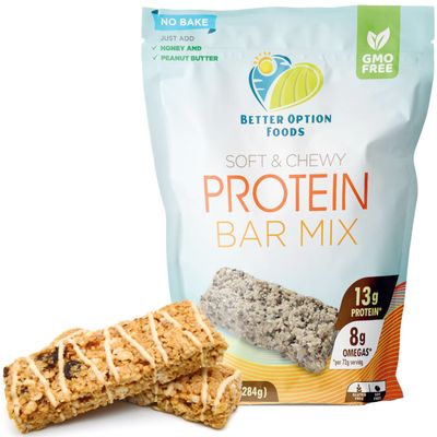 Raw Protein Bar Mix - Soft &amp; Chewy High Protein Mix - Whole Hemp Seeds, Sesame Seeds, Sea Salt, Unsweetened Coconut Flakes - Non-GMO, Zero Gluten for No Bake Protein Bars - Better Option Foods, 10 oz