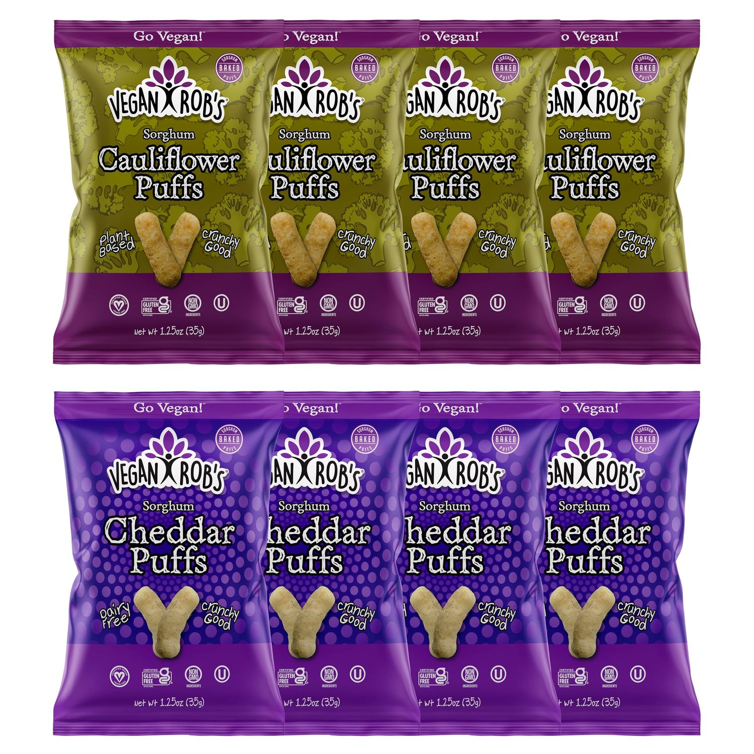 Vegan Rob&#39;s Puffs Cheddar &amp; Cauliflower Variety Pack Healthy Snacks for Kids &amp; Adults Clean &amp; Sustainable Tasty Baked Bites - Plant Based &amp; Gluten Free - 8 Count (1.25 Ounce)