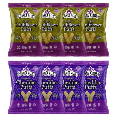 Vegan Rob&#39;s Puffs Cheddar &amp; Cauliflower Variety Pack Healthy Snacks for Kids &amp; Adults Clean &amp; Sustainable Tasty Baked Bites - Plant Based &amp; Gluten Free - 8 Count (1.25 Ounce)