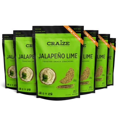Craize NEW FLAVOR Jalapeo Lime Crisps  Gluten Free, Vegan, Kosher, Toasted Corn Crackers  6 pack, 4 oz each