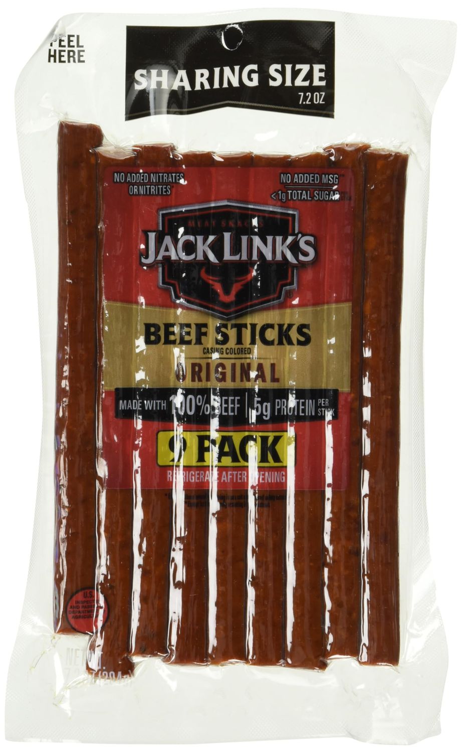 Jack Link&#39;s Beef Sticks, Original - Protein Snack, Meat Stick, Made with 100% Beef, No Added MSG - 7.2 Oz. (12 Count)