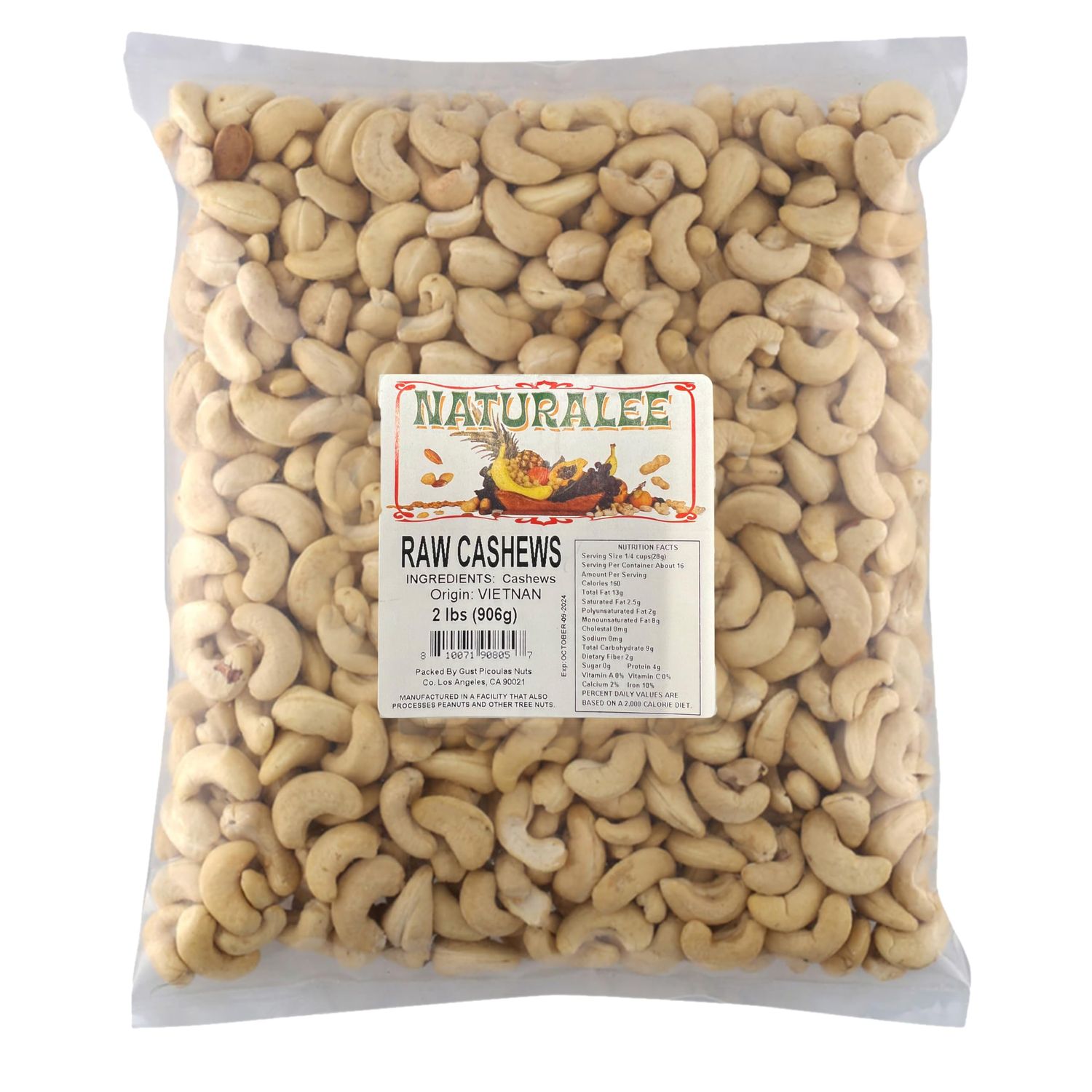 Naturalee Cashews 2 lbs - Raw, Unsalted - Natural Heart Healthy Snack
