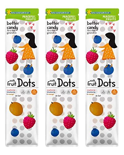 Peaceful Fruits Candy Button Dots - 100% Fruit - 12 packs - Raspberry, Blueberry &amp; Mango - No Added Sugars, No Sugar Substitutes, No Dyes