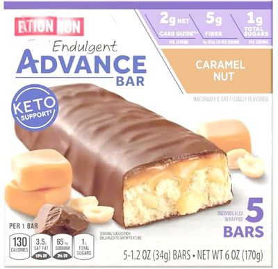 Advance Caramel Nut Chocolate Snack Elevation Protein Bar, 6oz Keto Friendly 2 Net Low Carbs, High Fat - Endulgent