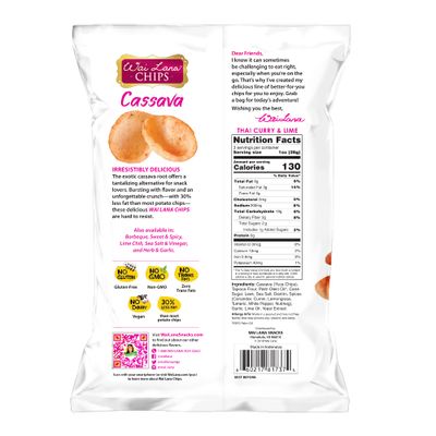 Cassava Chips, Thai Curry &amp; Lime (6 Pack of 3 Ounce Individual Bags) - Gluten Free, Non-GMO, Vegan, Zero Trans Fats - Wai Lana