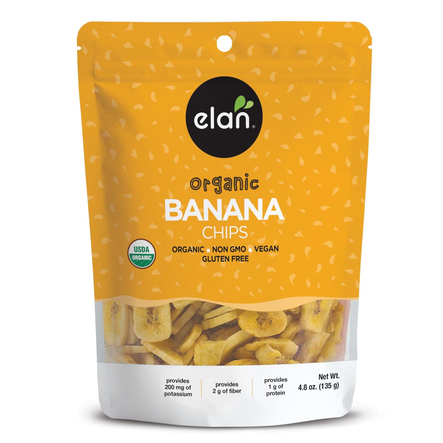 Elan Organic Banana Chips, 4.8 oz, Non-GMO, Vegan, Gluten-Free, Kosher, Sweetened with Organic Sugar, Crunchy Snacks, Sweet Snacks