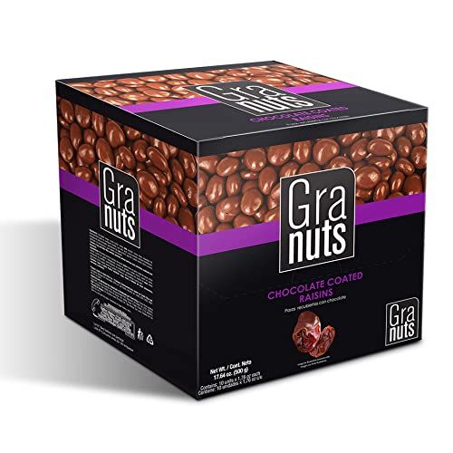 Granuts Chocolate Coated Raisins |On-the-Go Snack | Real Chocolate | Soft Raisins | 1.76 Oz (10 Inner Packs)