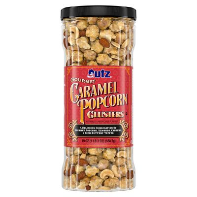 Utz Gourmet Popcorn Clusters, Caramel Nut Clusters - 19 oz. Barrel - Crunchy Popcorn Snack Mix with Almonds, Cashews, and Buttery Toffee, Trans Fat Free, Cholesterol Free, Gluten Free Snacks