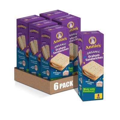 Annie&#39;s Organic Graham Sandwich Cookies, Birthday Cake, 12 Cookies, 8 oz. (Pack of 6)