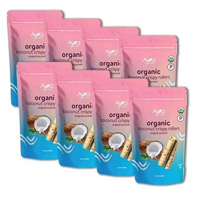 Original Coconut Crispy Rollers (2.8 oz bags) Ava Organics - Gluten Free, Non-GMO, Kosher, Vegetarian &amp; Certified Paleo Lightly Sweetened Baked Coconut Crisps (Pack of 8)