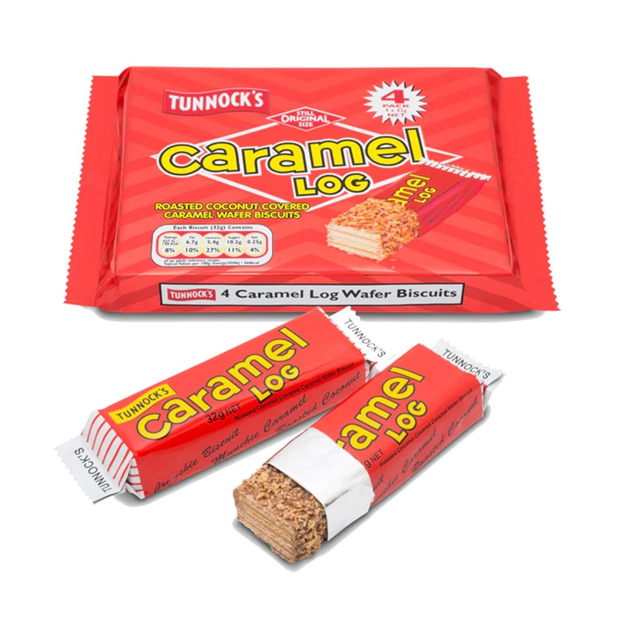Tunnocks Caramel Logs - 12 Bars Package - Roasted Coconut Covered Caramel Wafer