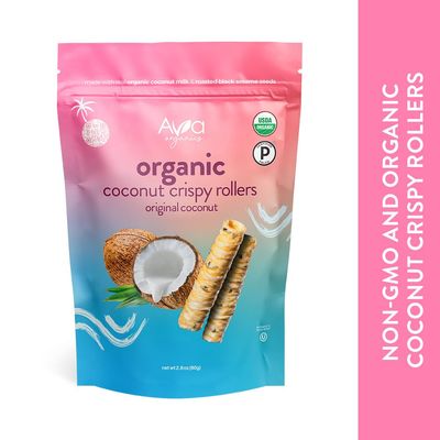 Original Coconut Crispy Rollers (2.8 oz bags) Ava Organics - Gluten Free, Non-GMO, Kosher, Vegetarian &amp; Certified Paleo Lightly Sweetened Baked Coconut Crisps (Pack of 8)