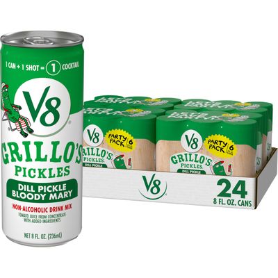 V8 Grillo&#39;s Pickles Dill Pickle Bloody Mary Mix, 8 fl oz Can (24 Pack)