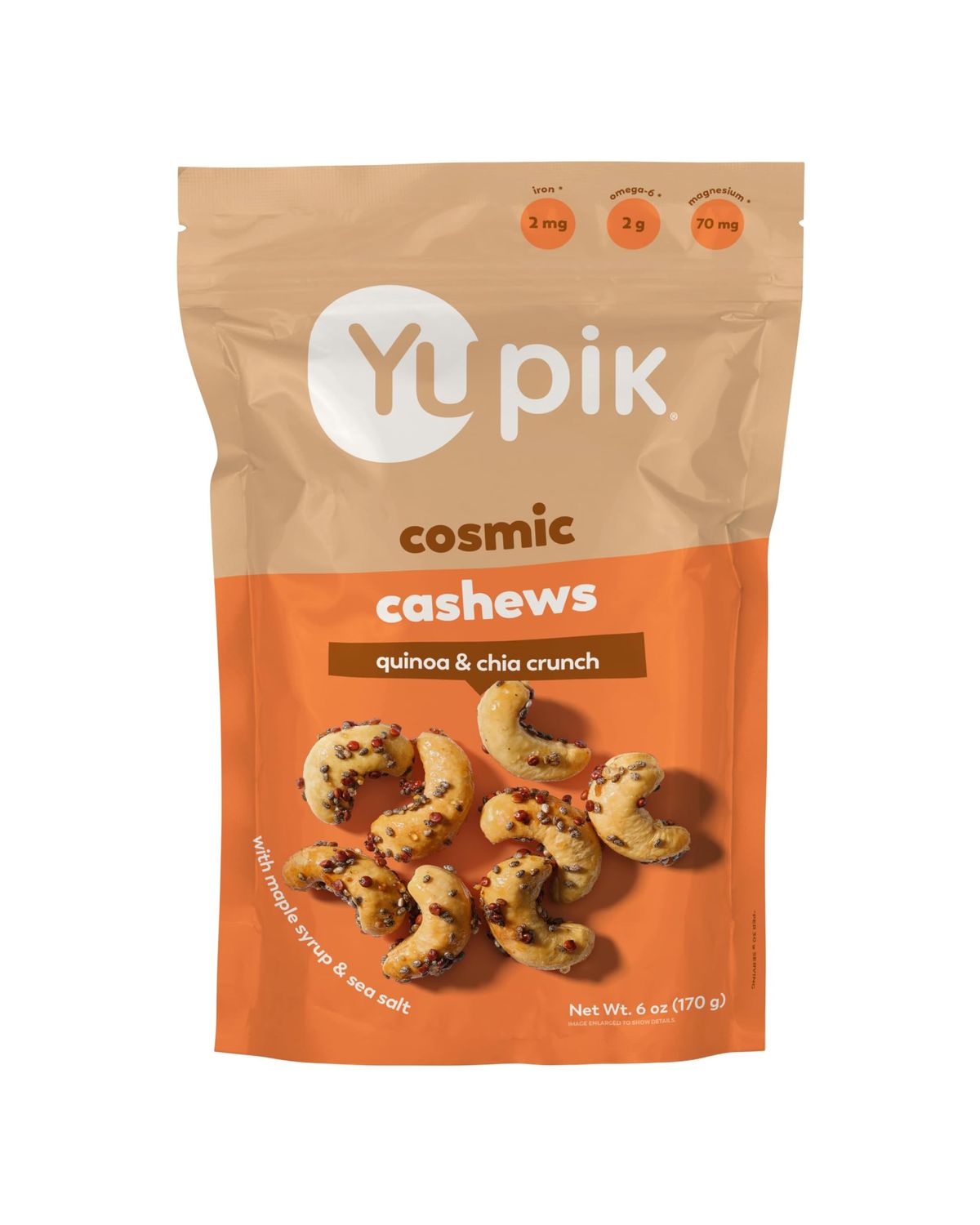 Yupik Salted Maple Cosmic Cashews, 6 Oz, Crunchy Savory Snack, Made with Natural Ingredients, Cashews, Maple Syrup, Quinoa, Chia Seeds, Sea Salt, Perfect for Parties &amp; Special Occasions