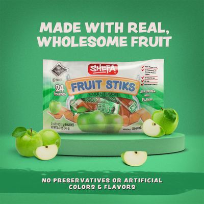 Shefa Mini Green Apple Fruit Sticks, 24 CT | All Natural Fruit Snacks | Nothing Artificial | Individually Wrapped