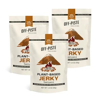 Off-Piste Teriyaki Plant-Based Jerky, 1.8oz., Pack of 3 - High Protein Healthy Snacks Vegan Jerky for Recovery, School, Office, 23g Protein Vegan Snack, Low Carb, Gluten Free, Non-GMO &amp; Soy Free