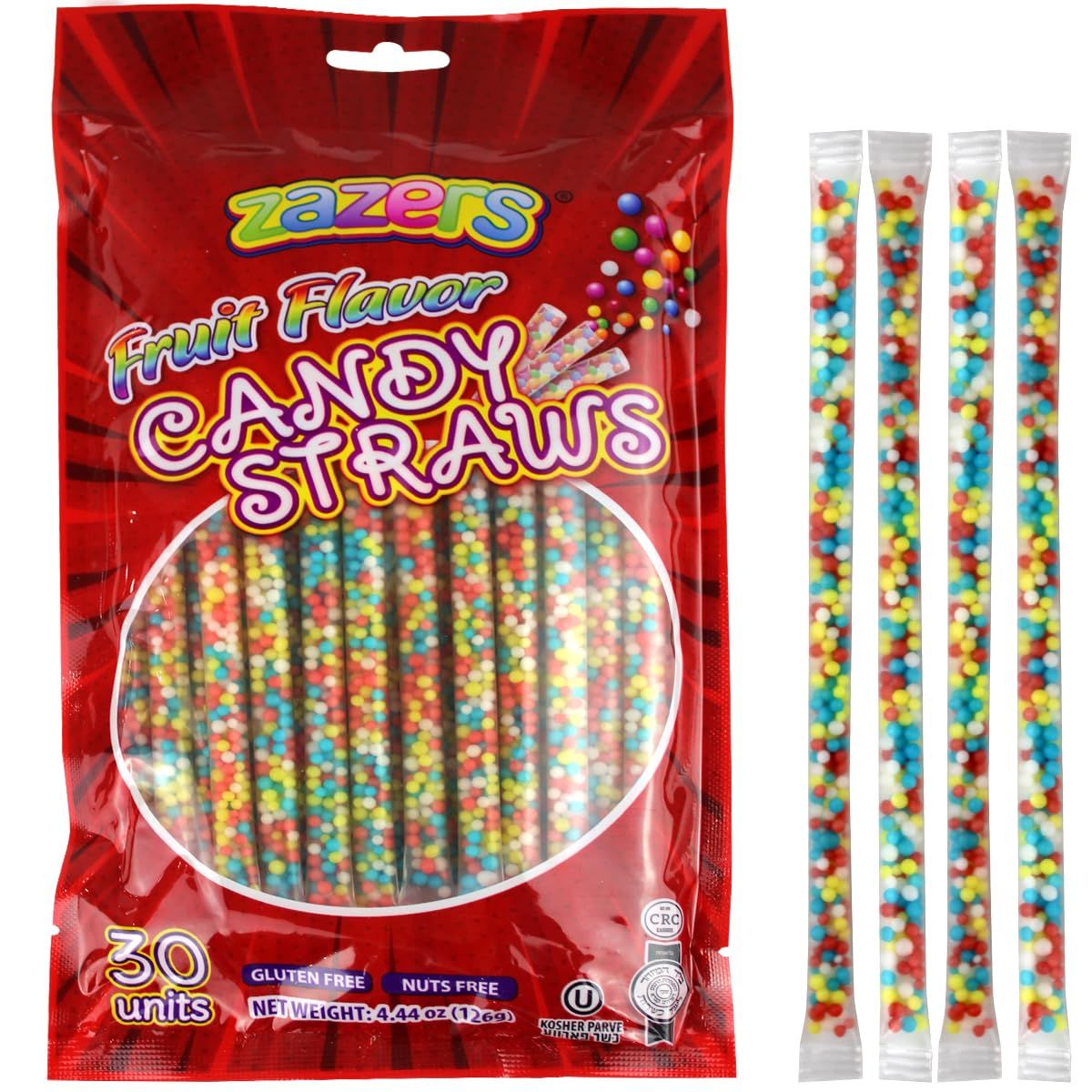 Candy Straws Fruit Flavor - Individually Wrapped Colorful Sweet Dots Snacks for Kids Fun Candy Sweets Perfect for Parties, Birthday, Festivals, and Halloween, Gluten Free, Nuts Free - 30 Units