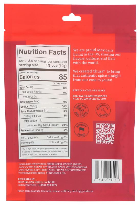 CHUZA Spicy Dried Nopal Slices, Spicy Nopal Mexican Snacks Dried Fruit, Mexican Candy for Adult and Children, Natural Dried Nopal, 2 Pack