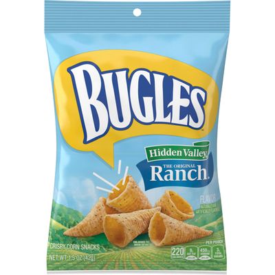 Bugles Crispy Corn Snacks, Hidden Valley Ranch Flavor, Snack Bag, 1.5 oz (pack of 36)