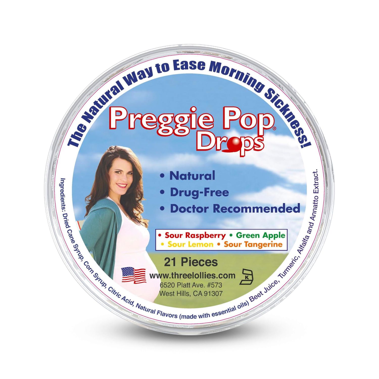 Three Lollies Preggie Drops - Pregnancy Nausea Relief - Naturally Flavored Lozenges to Relieve Morning Sickness Symptoms - Natural Essential Oils for Nausea Prevention - 4 Flavors - 21 ct