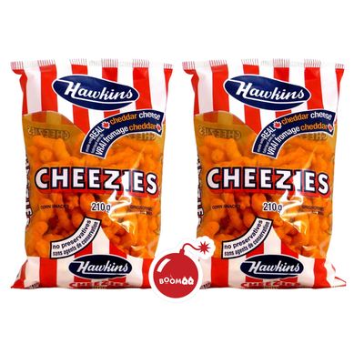 BOOMQQ Hawkins Cheezies Canadian Snacks 210g x2pk w BoomQQ Sticker, 0.04 Ounce (Pack of 1)