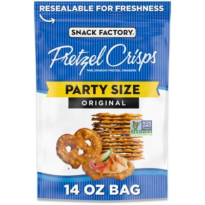 Snack Factory Original Pretzel Crisps, Non-GMO, 14 oz Party Size Bag