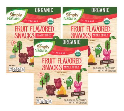 Simply Nature Organic Mixed Berry Fruit Snacks, 9.6 oz (Pack of 3)