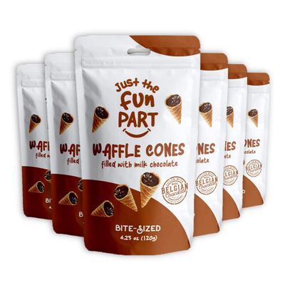 Just The Fun Part, Bite-Size Crispy Mini Waffle Cones with Premium Belgian Chocolate, Great for Snacks, Dessert, Grab &amp; Go - Kosher, Milk Chocolate (Pack of 6)