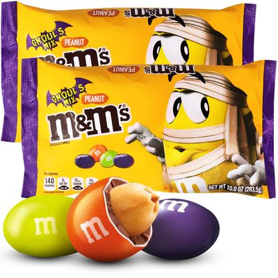 M&amp;Ms Ghouls Peanut Milk Chocolate Halloween Candy 10oz Bag 2-Pack - Sweet Milk Peanut Chocolate Holiday M&amp;Ms Candy Encased in Vibrant Candy Shell Colors, Melt in Your Mouth Snack for Kids &amp; Adults