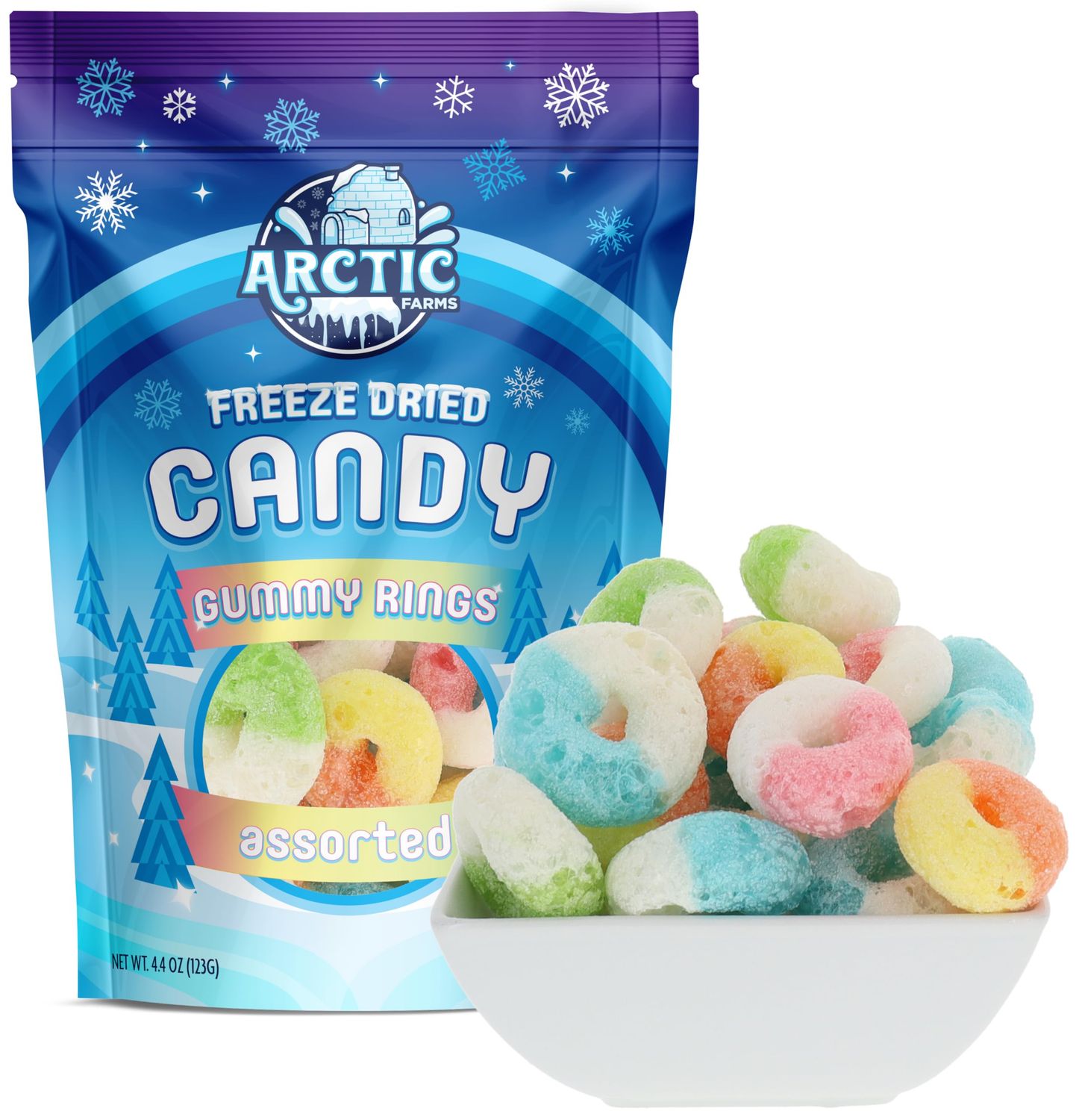 Arctic Farms Freeze Dried Gummy Rings Bagged and Boxed (Assorted Flavors, 4.4oz)