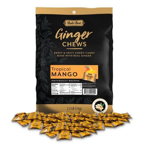 Bali&#39;s Best Ginger Chews - Tropical Mango Flavor (2.2 LB Bulk Bag) 100% Real Ginger, Sweet Spicy Chewy Mango Ginger Candies, Great snacks for sharing and gift baskets