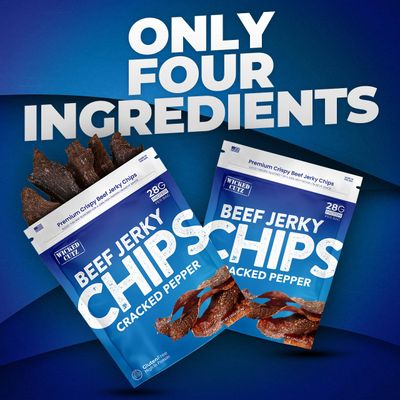 Cracked Pepper Beef Jerky Chips - Thin, Crispy, Crunchy Beef Jerky Crisps with 28G Protein Per Bag & Only 4 Ingredients, Carnivore Diet Snacks, Healthy Snacks for Adults, 1.25oz Each (2 Bags)