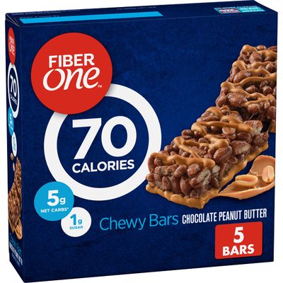 Fiber One 70 Calorie Chewy Bars, Chocolate Peanut Butter, Snack Bars, 5 Ct, 4.1 oz