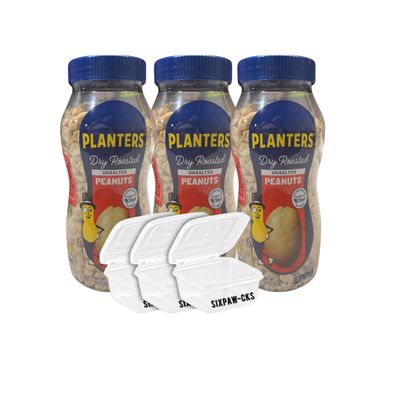 SIXPAW-CKS Sixpawcks Snack-to-Go Containers Bundle with Planters Unsalted Peanuts Pack 3 (16 oz)- Perfect for On-the-Go Snacking