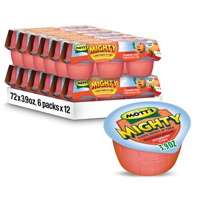Mott&#39;s Mighty Strawberry Peach Applesauce, 3.9 Oz Cups, 72 Count (12 Packs Of 6), No Sugar Added, Good Source Of Fiber, Supports A Healthy Digestive System, Gluten-free, Kosher