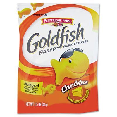 Pepperidge Farm 13539 Goldfish Crackers, Cheddar, Single-Serve Snack, 1.5oz Bag, 72Carton