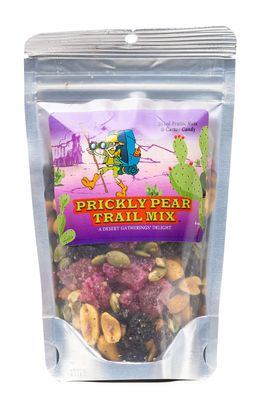 Desert Gatherings Prickly Pear Trail Mix - Dried Fruit, Almonds, Pepitas, Peanuts, Cashews, Pecans, Raisins and Prickly Pear Cactus Candy Made From Prickly Pear Fruit, 4 ounce