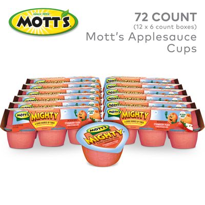 Mott's Mighty Strawberry Peach Applesauce, 3.9 Oz Cups, 72 Count (12 Packs Of 6), No Sugar Added, Good Source Of Fiber, Supports A Healthy Digestive System, Gluten-free, Kosher