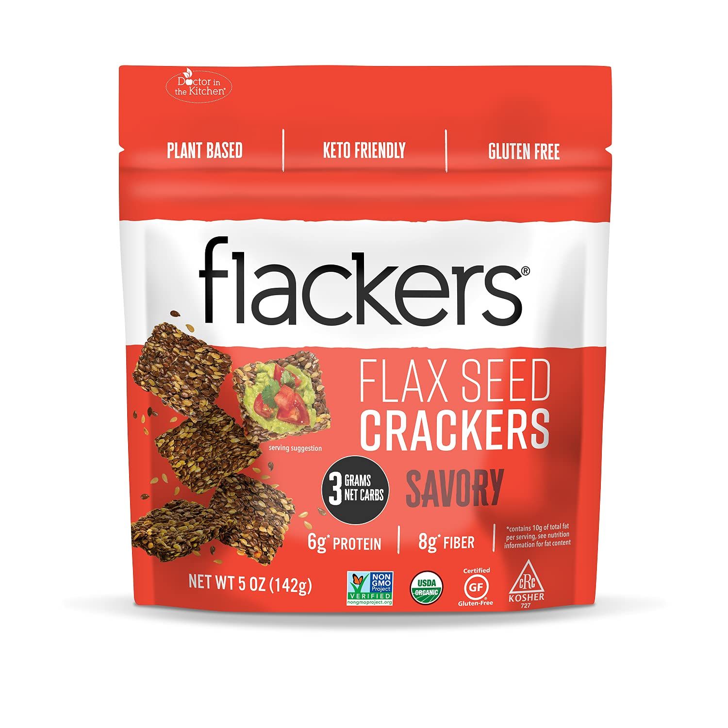 Doctor In The Kitchen Flackers Organic Flax Seed Crackers Savory Garlic-Onion-Basil &amp; Red Chile Pepper -- 5 oz - 2 pc