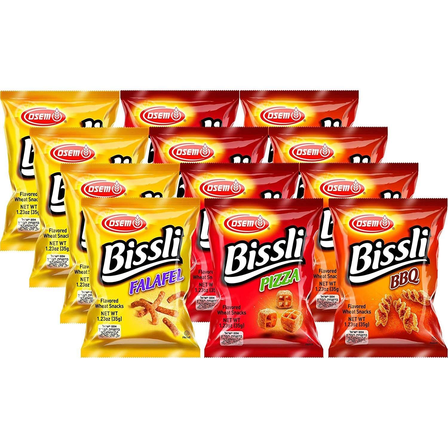 Osem Bissli Variety Pack Special - 3 Flavors: Falafel, Pizza, BBQ - 1.23 oz (Pack of 12)