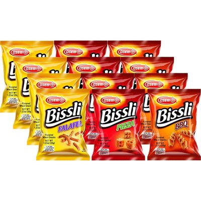 Osem Bissli Variety Pack Special - 3 Flavors: Falafel, Pizza, BBQ - 1.23 oz (Pack of 12)