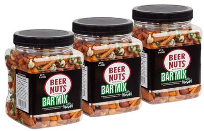 BEER NUTS Bar Mix wWasabi - Pretzels, Cheese Stix, Sesame Stix, Insane Grain &amp; Wasabi Peas - 12oz Resealable Jar (Pack of 3)