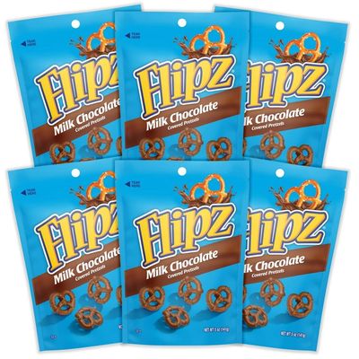 Flipz Milk Chocolate Covered Pretzels (5oz, Pack of 6), Perfect Sweet, Salty, &amp; Crunchy Snack For Adults And Kids