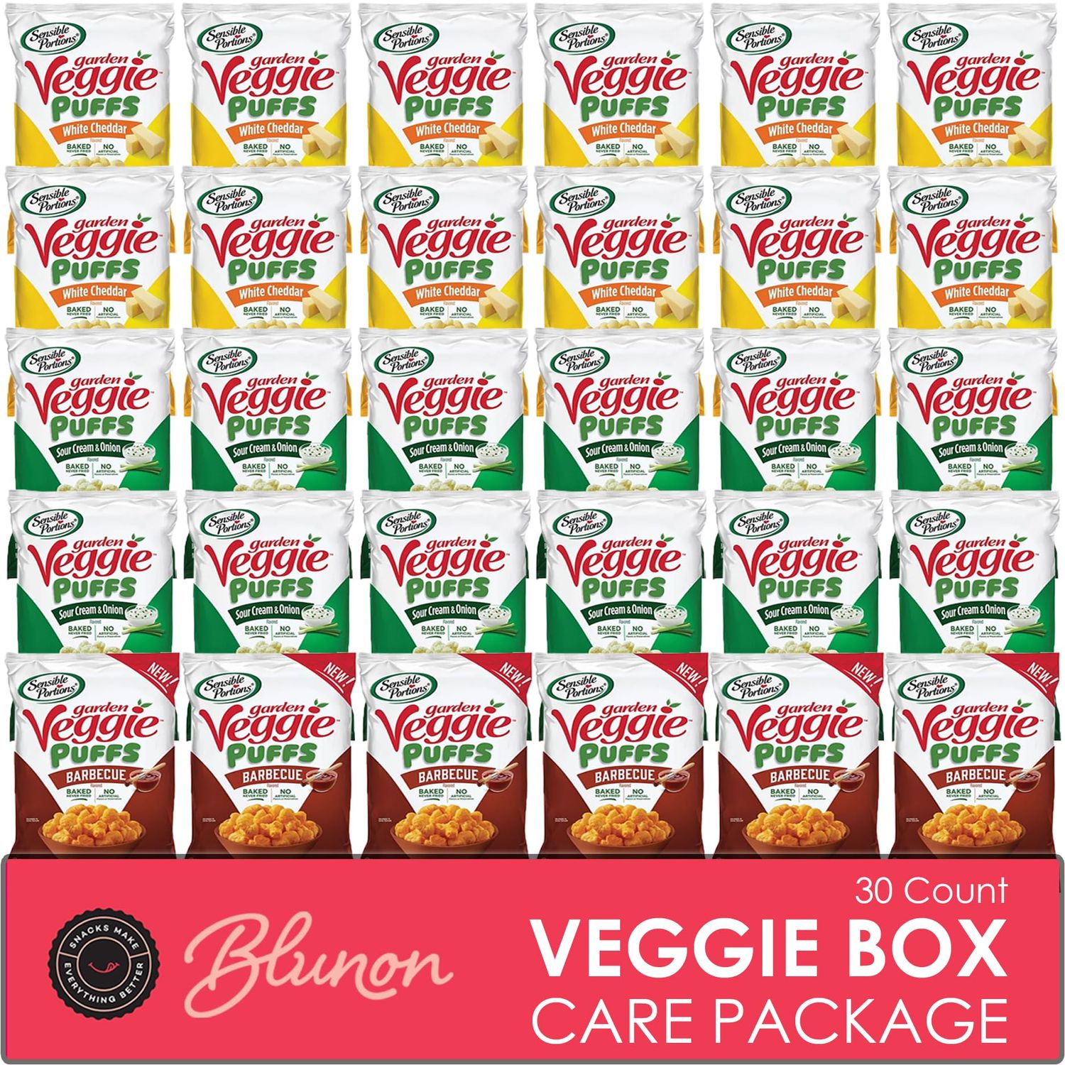 Veggie Puffs Variety Pack - Baked Corn Pops Snack Bag Healthy Assortment - Care Package Gift Box (30 Count)